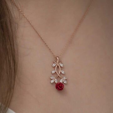 Gül Tasarımlı 925 Ayar Gümüş Kolye Rose