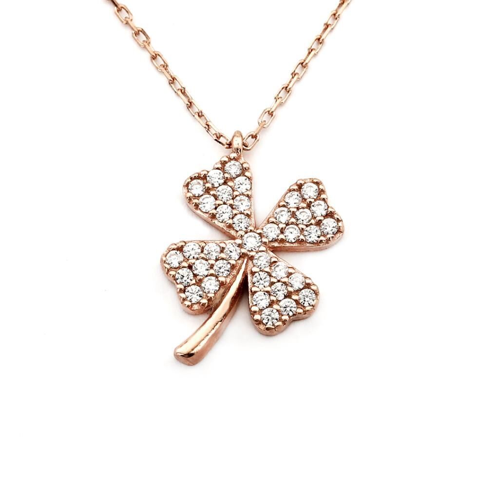 Yonca Tasarımlı 925 Ayar Gümüş Kolye Rose