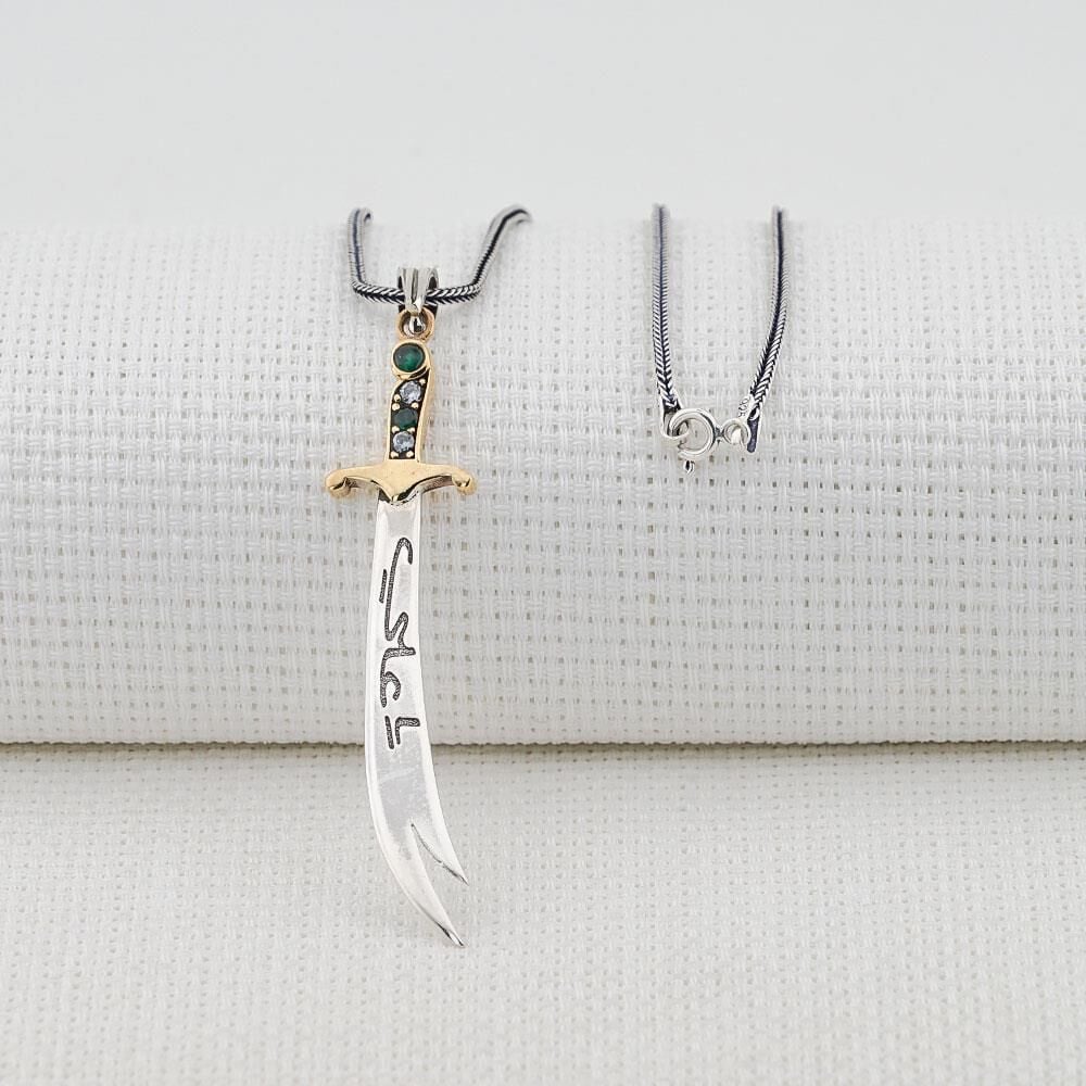 Hz Ali Zülfikar Kılıç Tasarımlı Yeşil Beyaz Taşlı 925 Ayar Gümüş Kolye