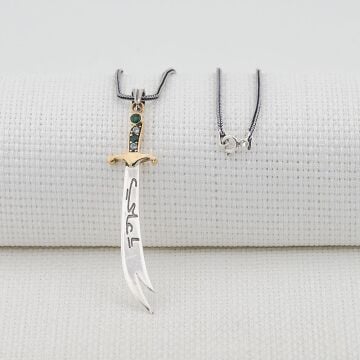 Hz Ali Zülfikar Kılıç Tasarımlı Yeşil Beyaz Taşlı 925 Ayar Gümüş Kolye