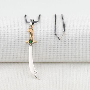 Hz Ali Zülfikar Kılıç Tasarımlı Yeşil Taşlı Kalın Zincirli 925 Ayar Gümüş Kolye