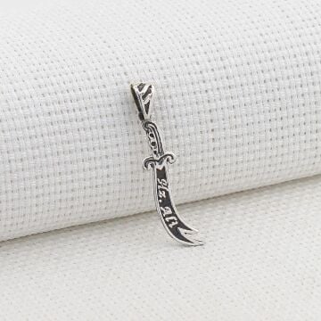 Hz Ali Yazılı Zülfikar Kılıç Tasarımlı 925 Ayar Gümüş Kolye Ucu